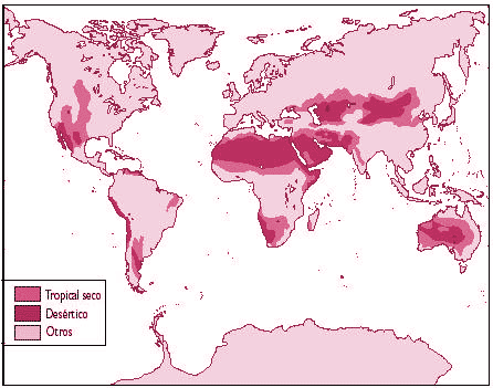 Mapa con las regiones desérticas